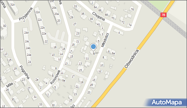 Tarnowskie Góry, Młodości, 9, mapa Tarnowskie Góry