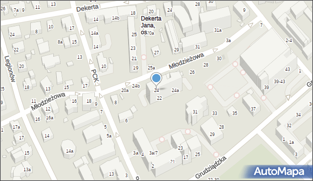 Toruń, Młodzieżowa, 24, mapa Torunia