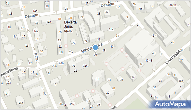 Toruń, Młodzieżowa, 26, mapa Torunia