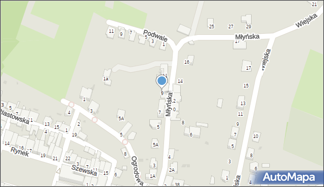 Toszek, Młyńska, 9, mapa Toszek