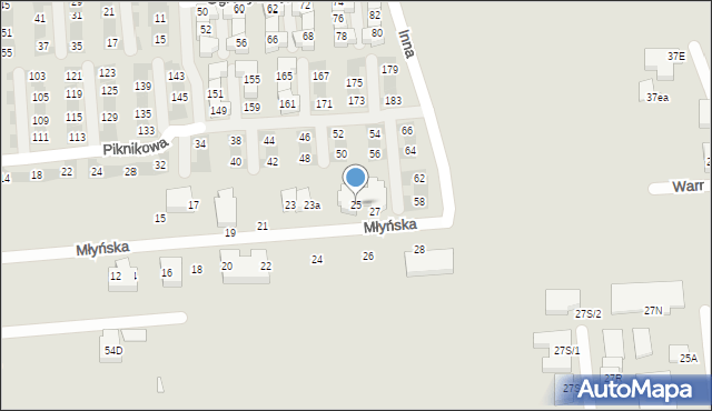 Warszawa, Młyńska, 25, mapa Warszawy