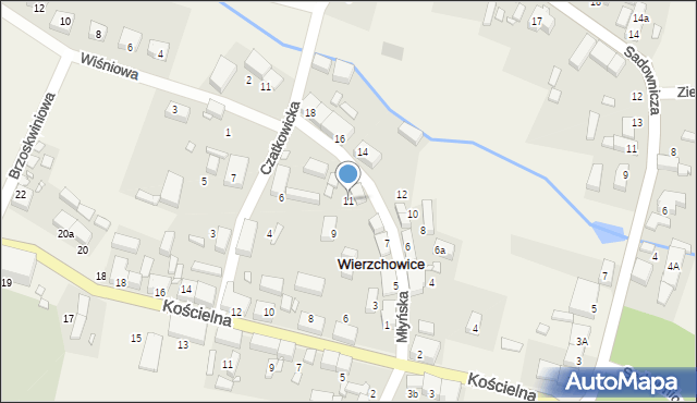 Wierzchowice, Młyńska, 11, mapa Wierzchowice