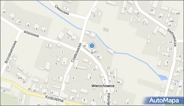 Wierzchowice, Młyńska, 16, mapa Wierzchowice