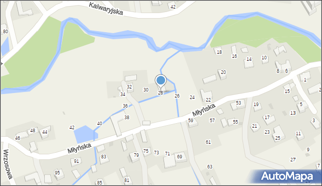 Wola Radziszowska, Młyńska, 28, mapa Wola Radziszowska