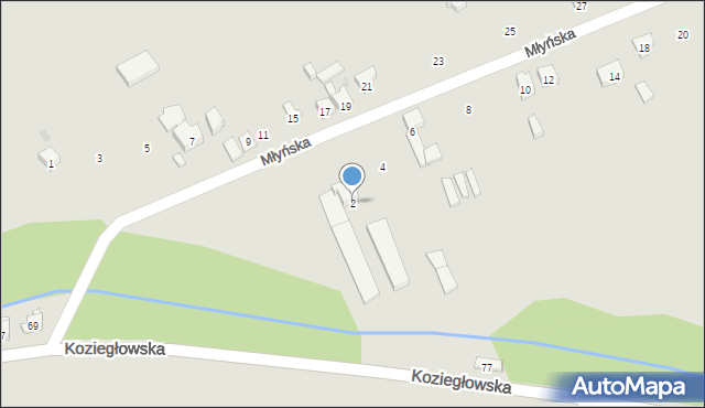 Woźniki, Młyńska, 2, mapa Woźniki