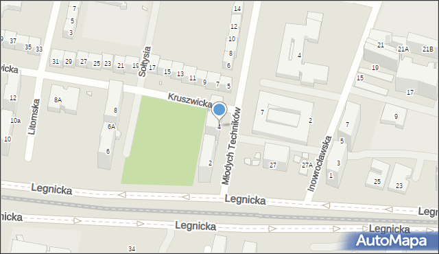 Wrocław, Młodych Techników, 4, mapa Wrocławia