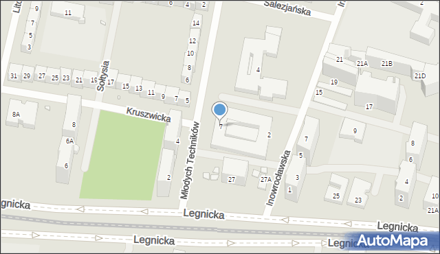 Wrocław, Młodych Techników, 7, mapa Wrocławia