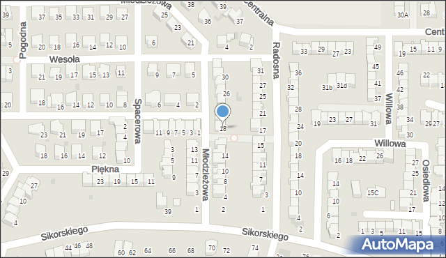 Wyszków, Młodzieżowa, 18, mapa Wyszków