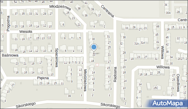Wyszków, Młodzieżowa, 22, mapa Wyszków