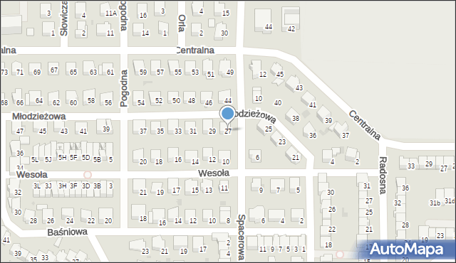 Wyszków, Młodzieżowa, 27, mapa Wyszków