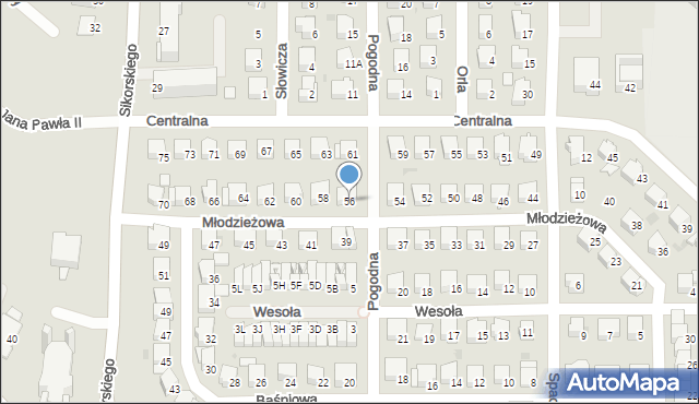 Wyszków, Młodzieżowa, 56, mapa Wyszków