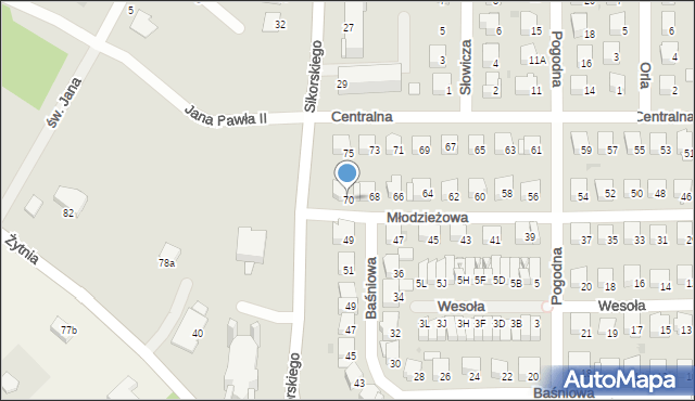 Wyszków, Młodzieżowa, 70, mapa Wyszków