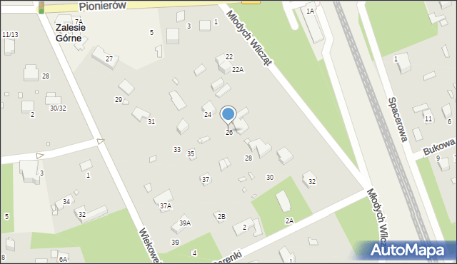 Zalesie Górne, Młodych Wilcząt, 26, mapa Zalesie Górne