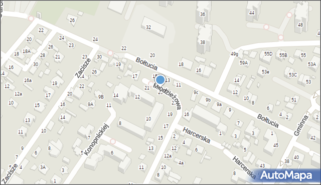 Zamość, Młodzieżowa, 25, mapa Zamościa