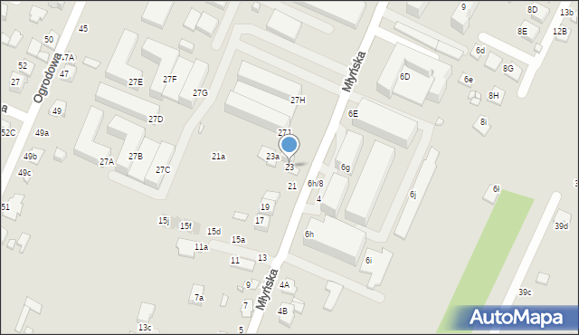 Zamość, Młyńska, 23, mapa Zamościa