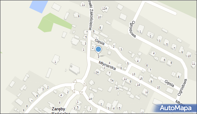 Zaręby Kościelne, Młynarska, 2, mapa Zaręby Kościelne