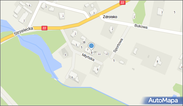 Zdroisko, Młyńska, 9, mapa Zdroisko
