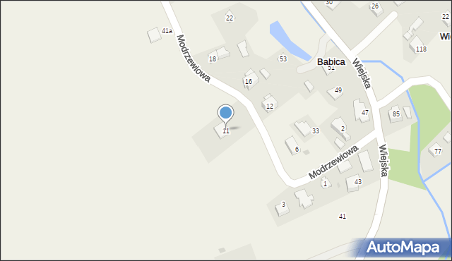 Babica, Modrzewiowa, 11, mapa Babica