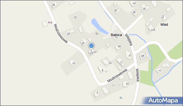 Babica, Modrzewiowa, 12, mapa Babica