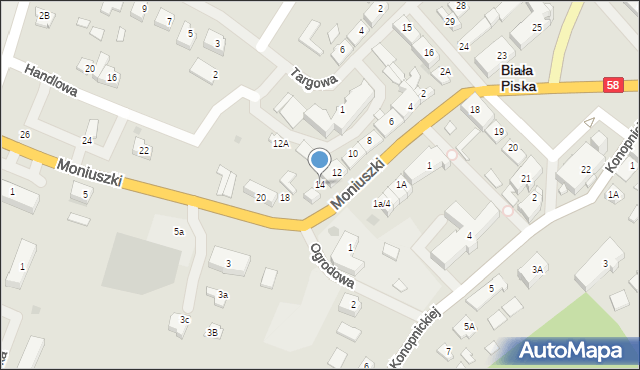 Biała Piska, Moniuszki Stanisława, 14, mapa Biała Piska