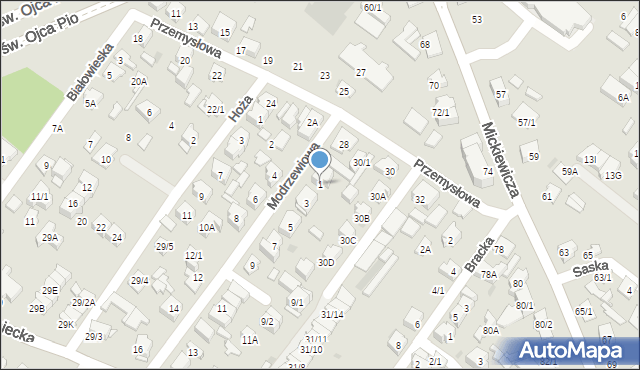 Białystok, Modrzewiowa, 1, mapa Białegostoku