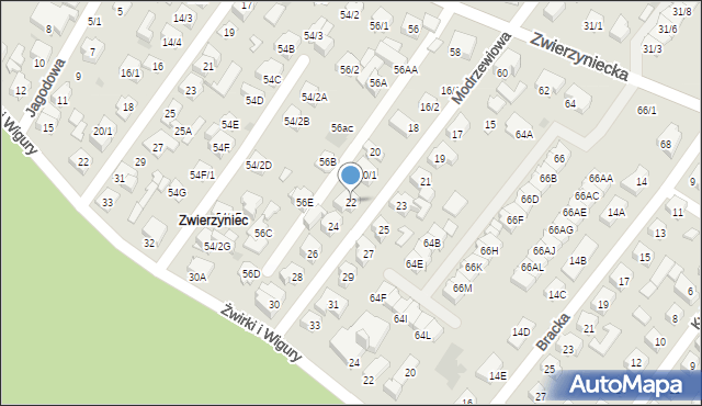 Białystok, Modrzewiowa, 22, mapa Białegostoku