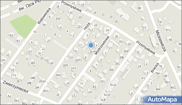 Białystok, Modrzewiowa, 6, mapa Białegostoku