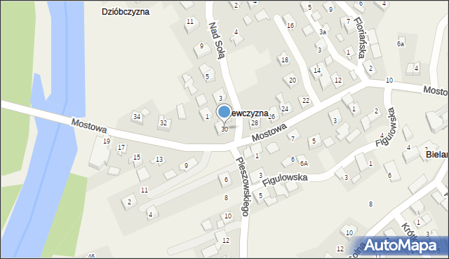 Bielany, Mostowa, 30, mapa Bielany