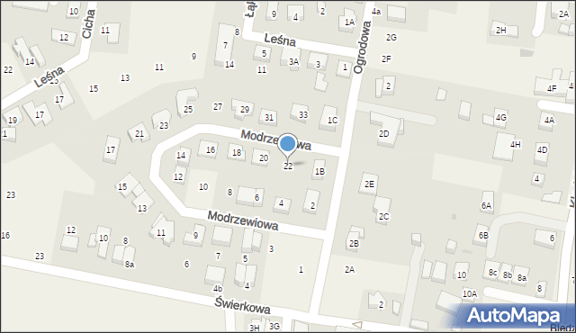 Bielany Wrocławskie, Modrzewiowa, 22, mapa Bielany Wrocławskie