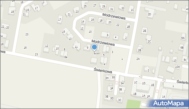 Bielany Wrocławskie, Modrzewiowa, 7, mapa Bielany Wrocławskie