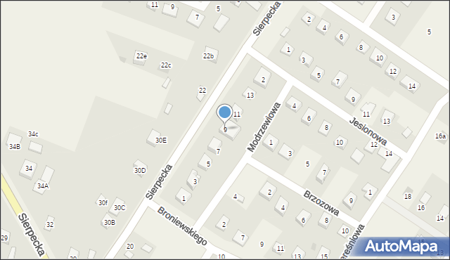 Bielsk, Modrzewiowa, 9, mapa Bielsk