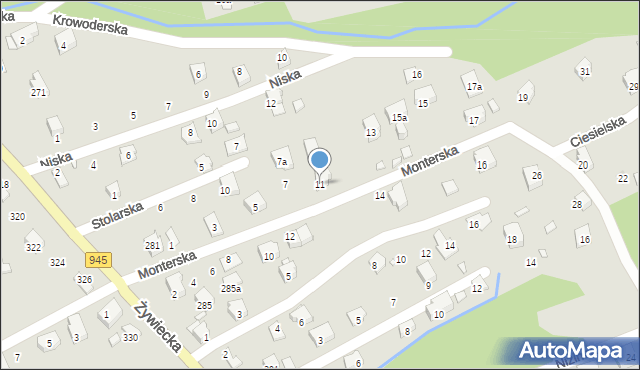 Bielsko-Biała, Monterska, 11, mapa Bielsko-Białej