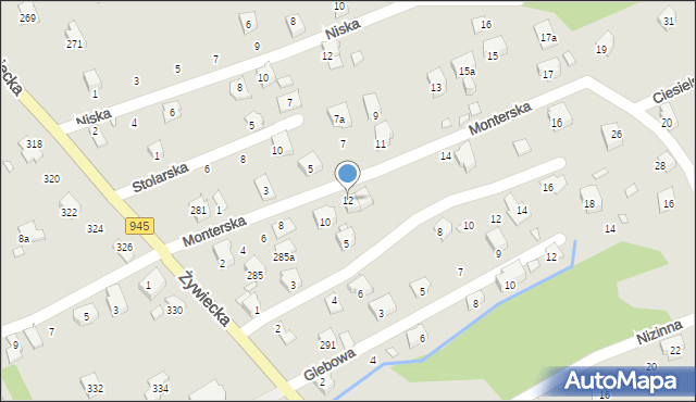 Bielsko-Biała, Monterska, 12, mapa Bielsko-Białej