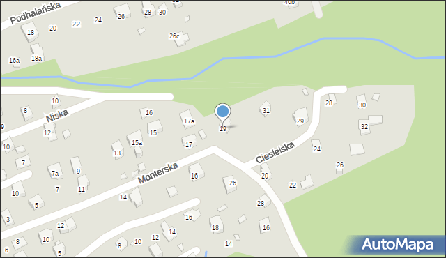 Bielsko-Biała, Monterska, 19, mapa Bielsko-Białej