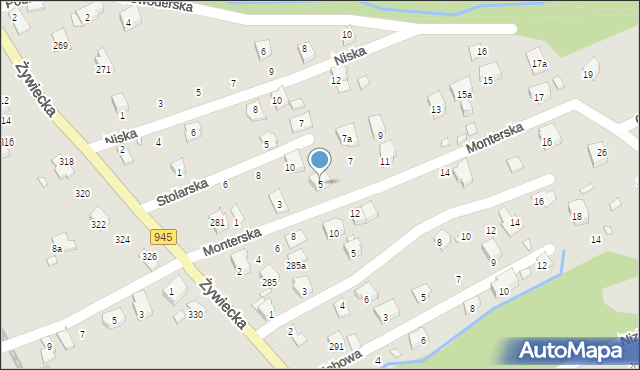 Bielsko-Biała, Monterska, 5, mapa Bielsko-Białej