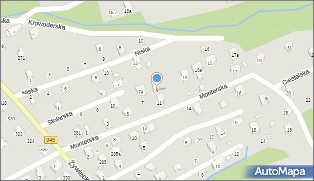 Bielsko-Biała, Monterska, 9, mapa Bielsko-Białej