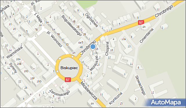 Biskupiec, Moniuszki Stanisława, 1, mapa Biskupiec