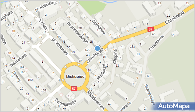 Biskupiec, Moniuszki Stanisława, 5, mapa Biskupiec