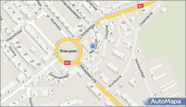 Biskupiec, Moniuszki Stanisława, 8, mapa Biskupiec