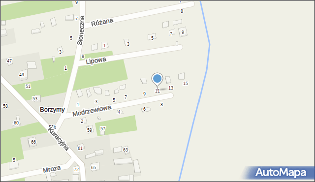 Borzymy, Modrzewiowa, 11, mapa Borzymy