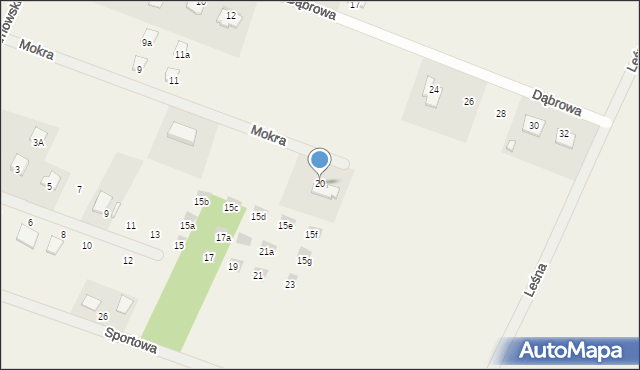 Brzeziny, Mokra, 20, mapa Brzeziny