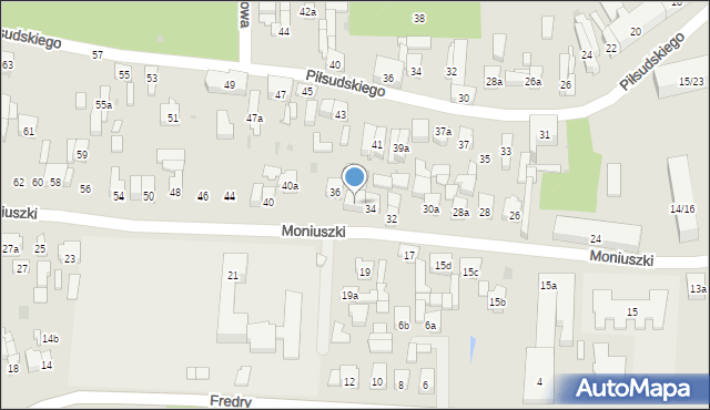 Brzeziny, Moniuszki Stanisława, 36a, mapa Brzeziny