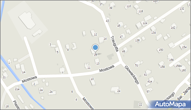 Brzozów, Mostowa, 15, mapa Brzozów