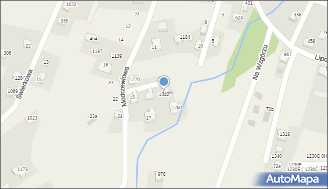 Buczkowice, Modrzewiowa, 1342, mapa Buczkowice