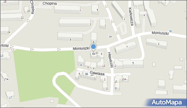 Cieszyn, Moniuszki Stanisława, 9A, mapa Cieszyna