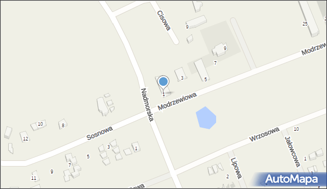 Dębina, Modrzewiowa, 1, mapa Dębina