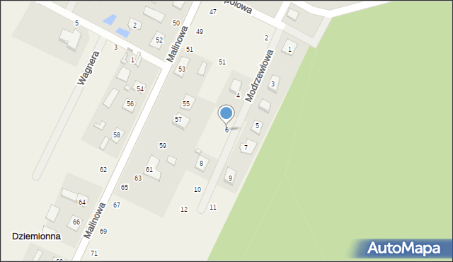 Dziemionna, Modrzewiowa, 6, mapa Dziemionna