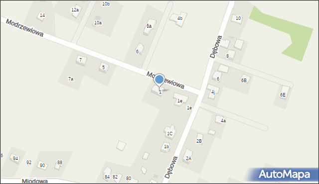 Frydek, Modrzewiowa, 1, mapa Frydek