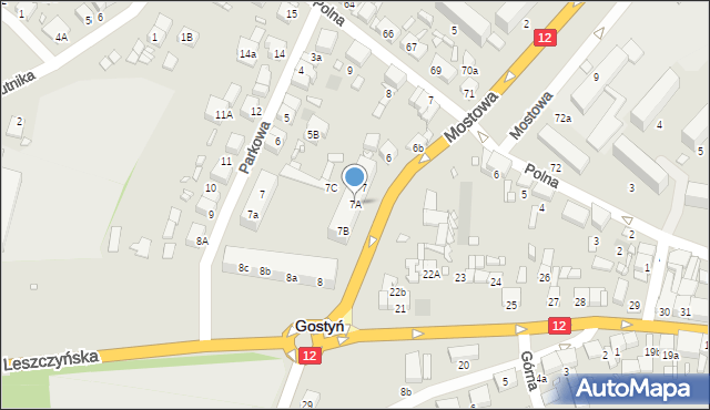 Gostyń, Mostowa, 7A, mapa Gostyń