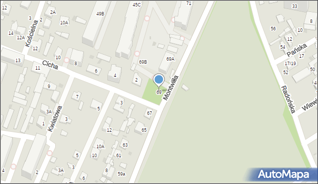 Grodzisk Mazowiecki, Montwiłła J., 69, mapa Grodzisk Mazowiecki